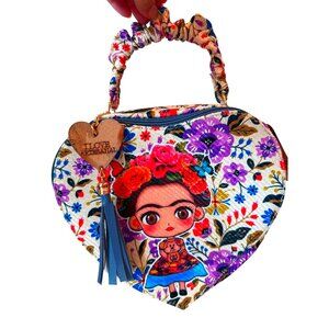 Frida Kahlo purple floral heart shape crossbody handbag women medium